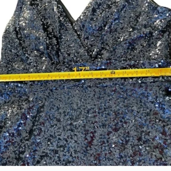 Badgley Mischka Navy Blue Long Sequined Formal Dress Size 12 - Picture 5 of 8
